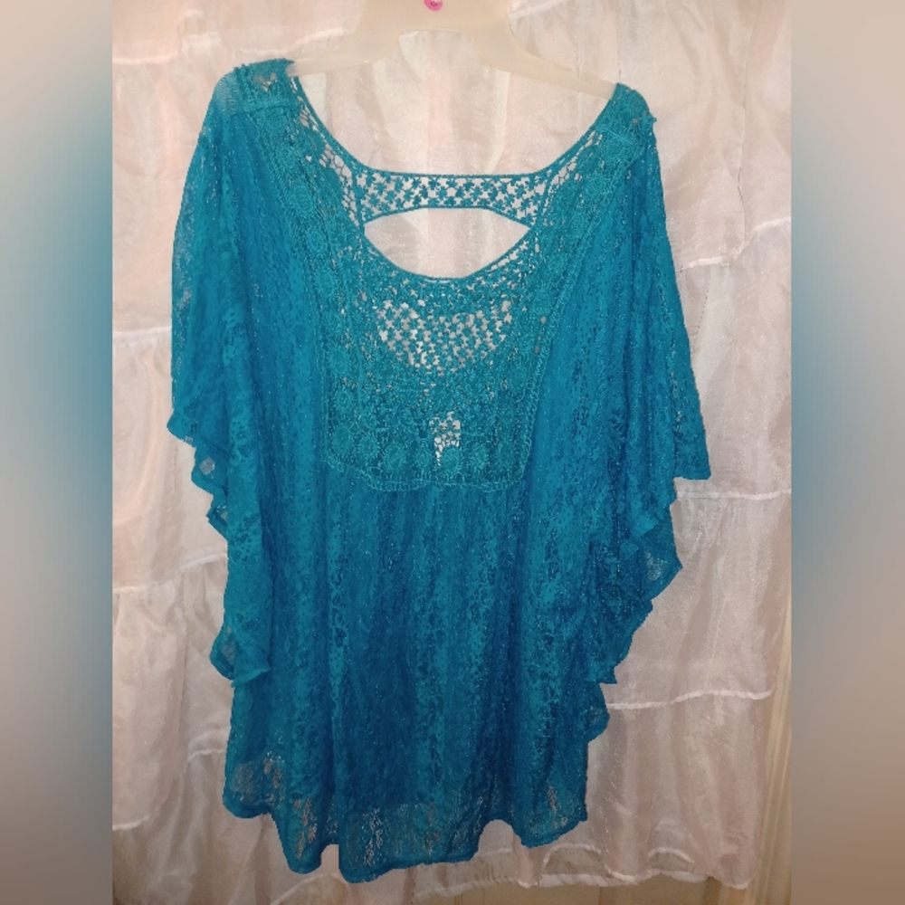 Teal lace Tunic top